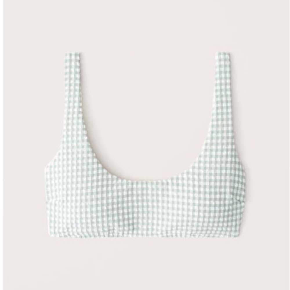 Abercrombie 90s Light Green Check Pattern Seersucker Bikini Top Sz S